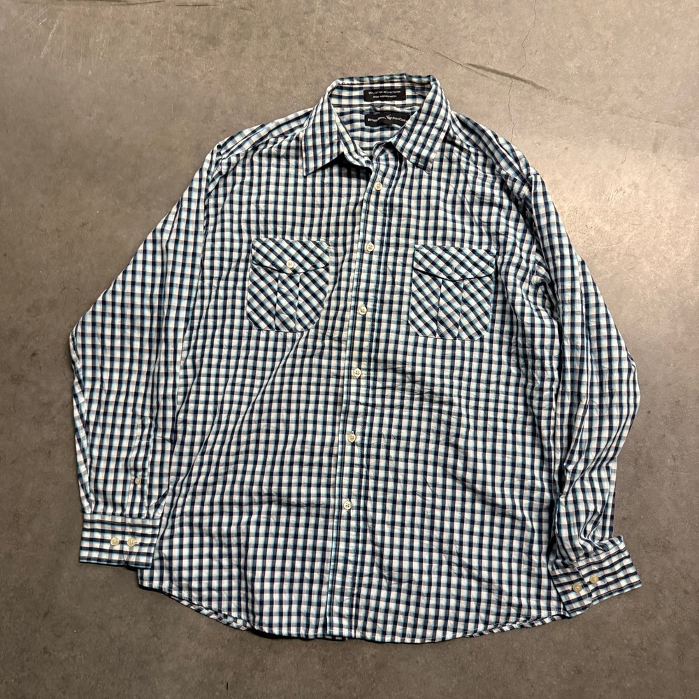 Beverly Hills Polo Club Mens XL Blue Gingham Plaid Button Down Shirt Long Sleeve